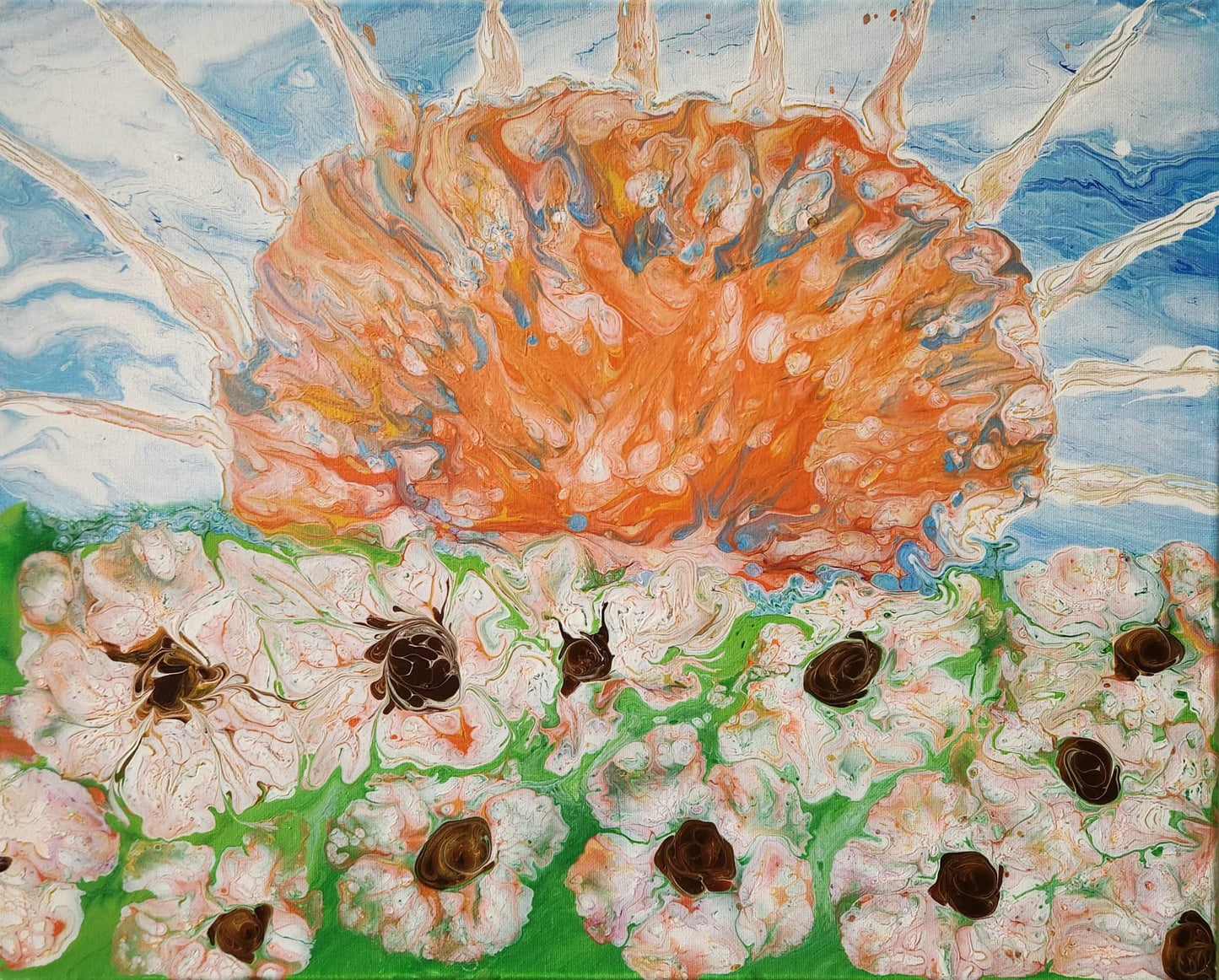 Blazing Poppies - 16 x 20" Original | Fluid Art Landscape