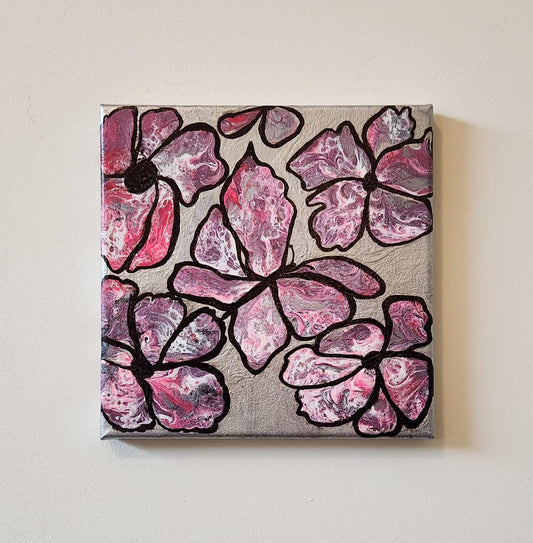 Chameleon Butterfly - 8 x 8" Original | Metallic Silver Fluid Art