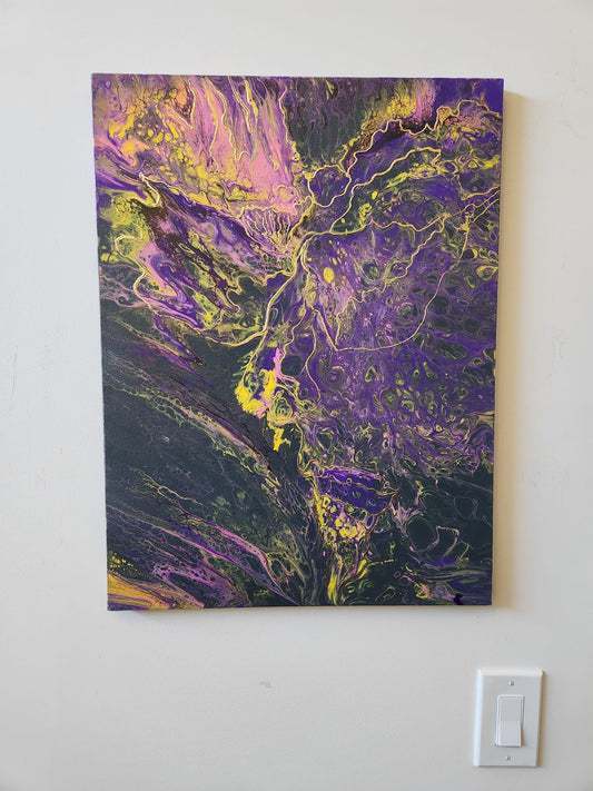 Dragon’s Shade - 18 x 24" Original | Mythical Cool Fluid Art with Gold Leaf