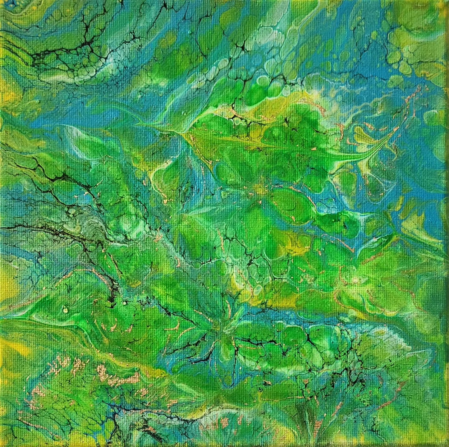 Emerald Serenity - 8 x 8" Original | Calm Green Fluid Art