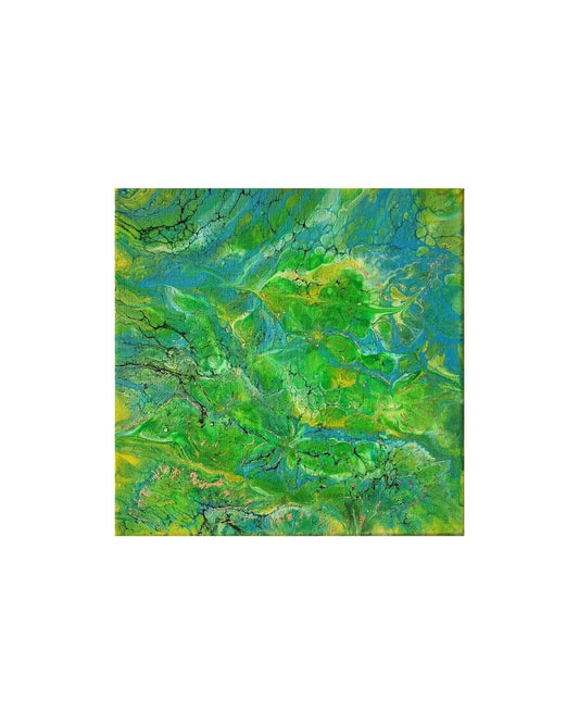 Emerald Serenity - 8 x 8" Original | Calm Green Fluid Art