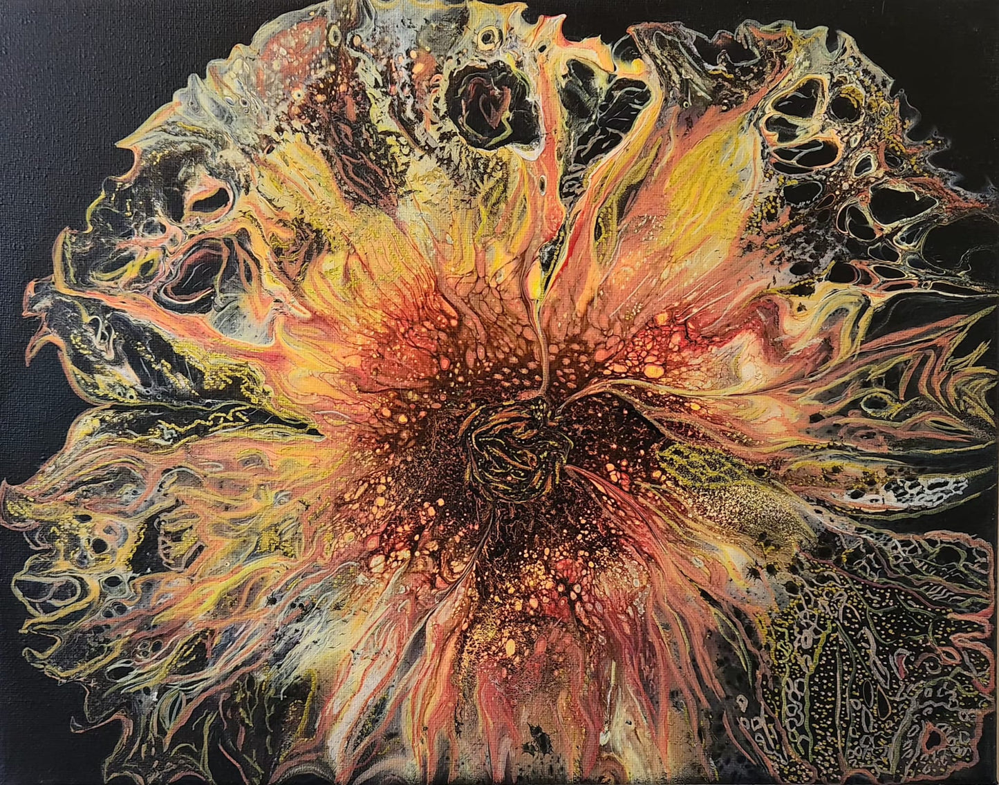 House of the Rising Sunflower - 11 x 14" Original | Fiery Sunflower Fluid Art