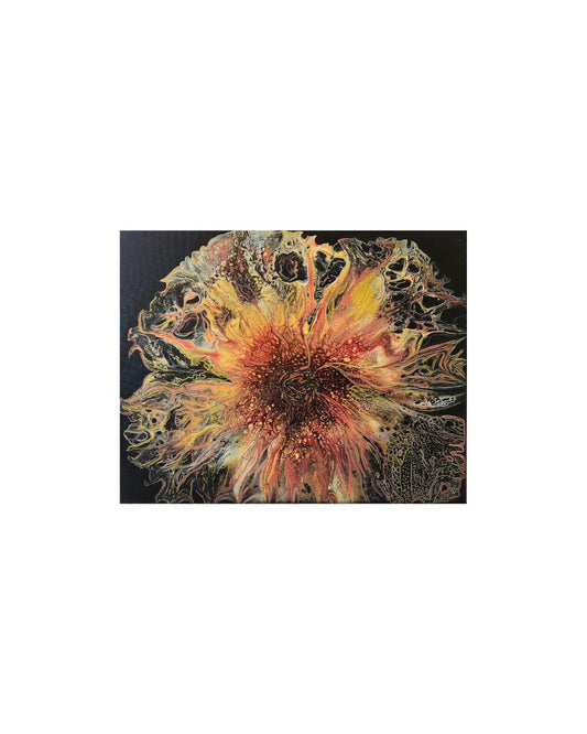 House of the Rising Sunflower - 11 x 14" Original | Fiery Sunflower Fluid Art