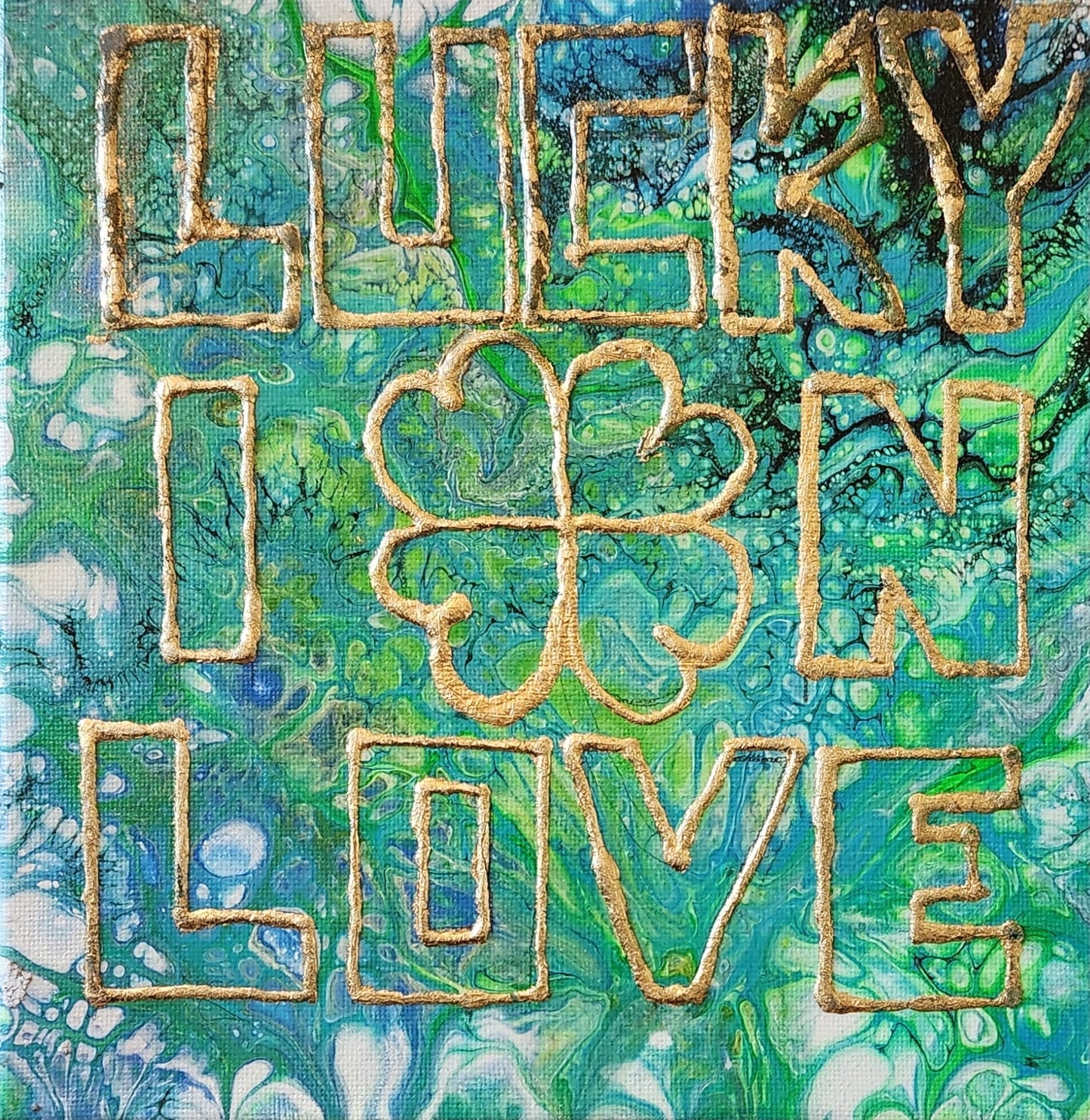 Lucky in Love - 8 x 8" Original | Metallic Gold Leaf Art
