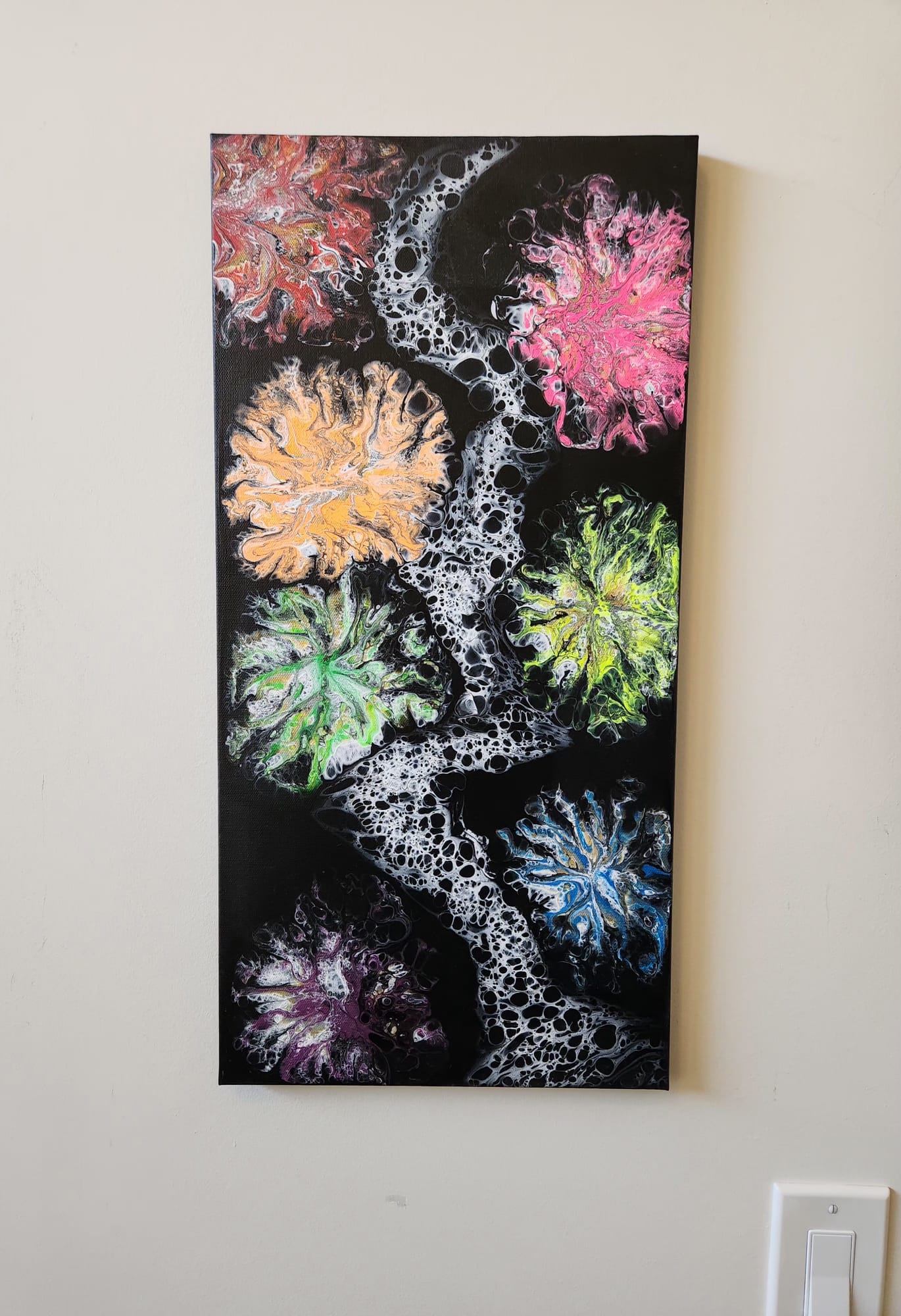 Midnight Fireworks - 12 x 24" Original | Neon Glow Fluid Art
