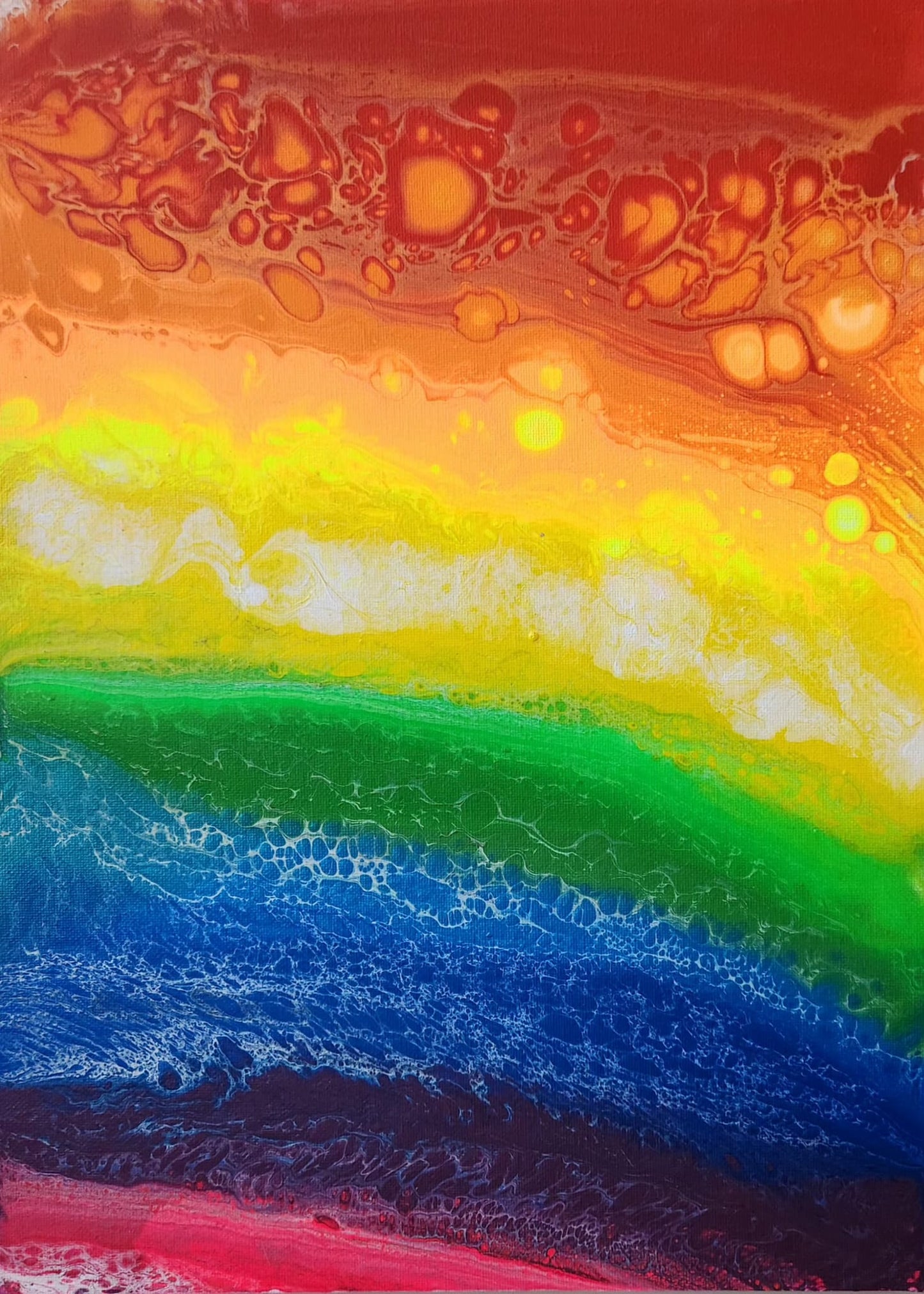 Rainbow Horizon - 12 x 16" Original | Vibrant Rainbow Fluid Art