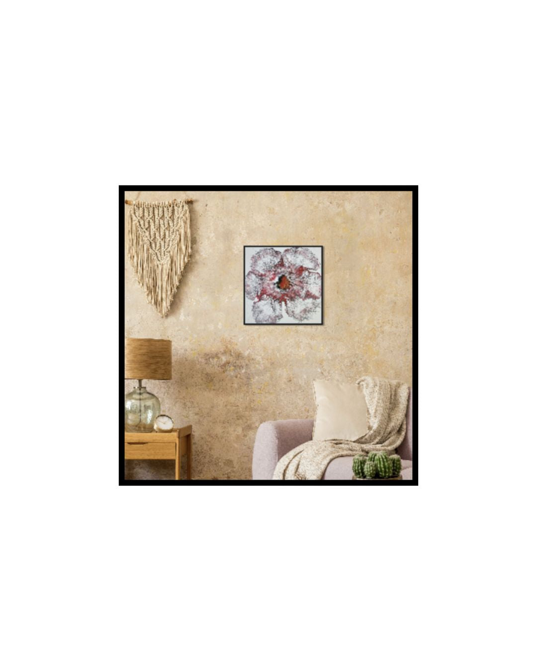 Rebellious Fire Blossom – 20x20" Original | Red and White Flower