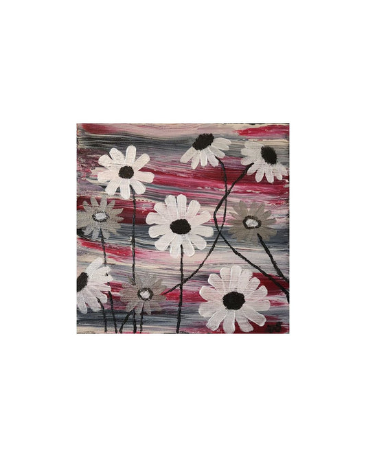 Silver Petal Daisies - 10 x 10" Original | Metallic Daisy Art