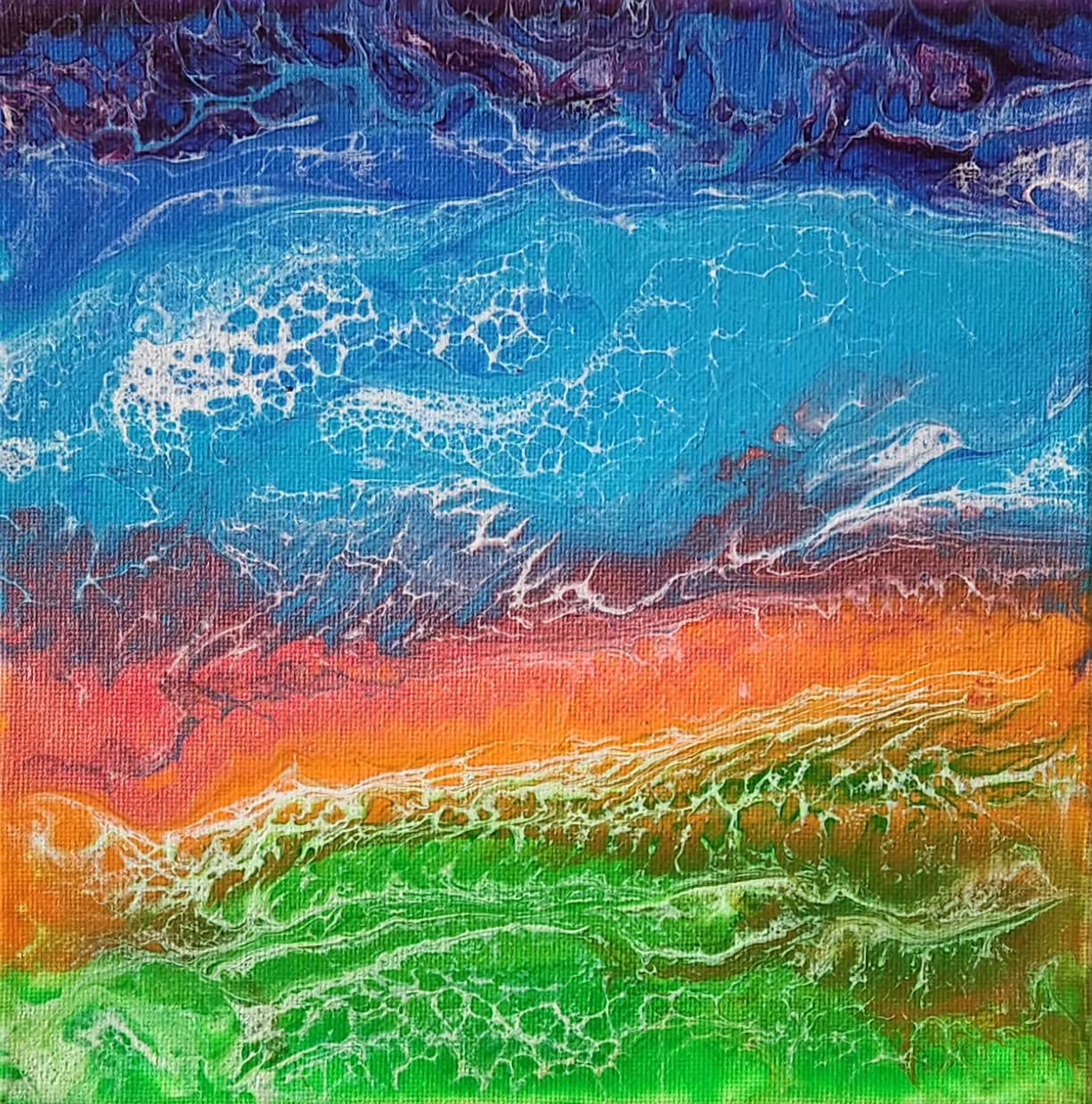 Soaring Sunscape - 8 x 8" Original | Vibrant Fluid Art Landscape