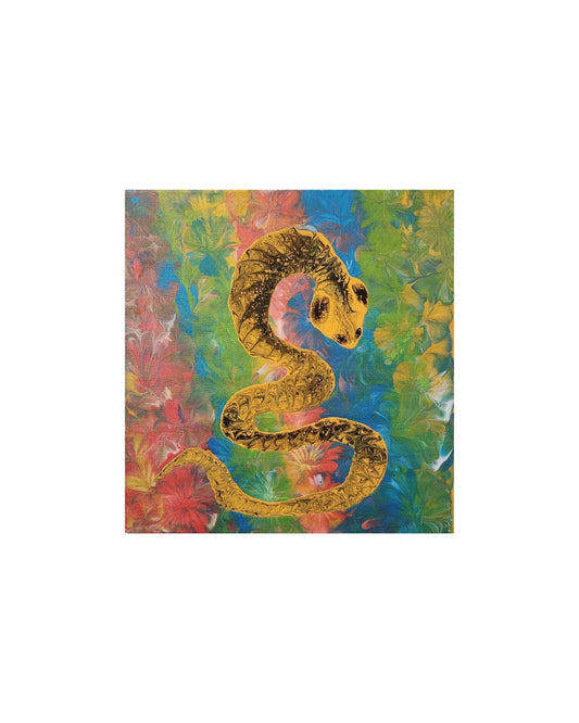 The Wood Snake - 12 x 12" Original | Rainbow Metallic Snake Art