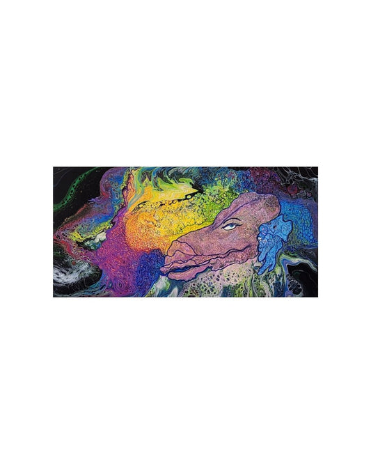 Under Mama's Watchful Eye - 15 x 30" Original | Rainbow Dragon Mother & Baby Fluid Art