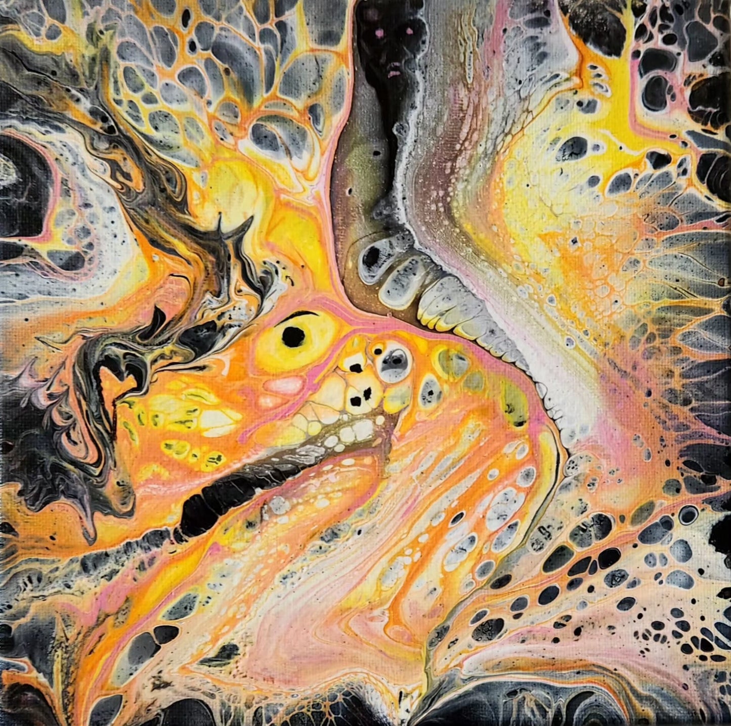 Unleashed - 8 x 8" Original | Fiery Dragon Fluid Art