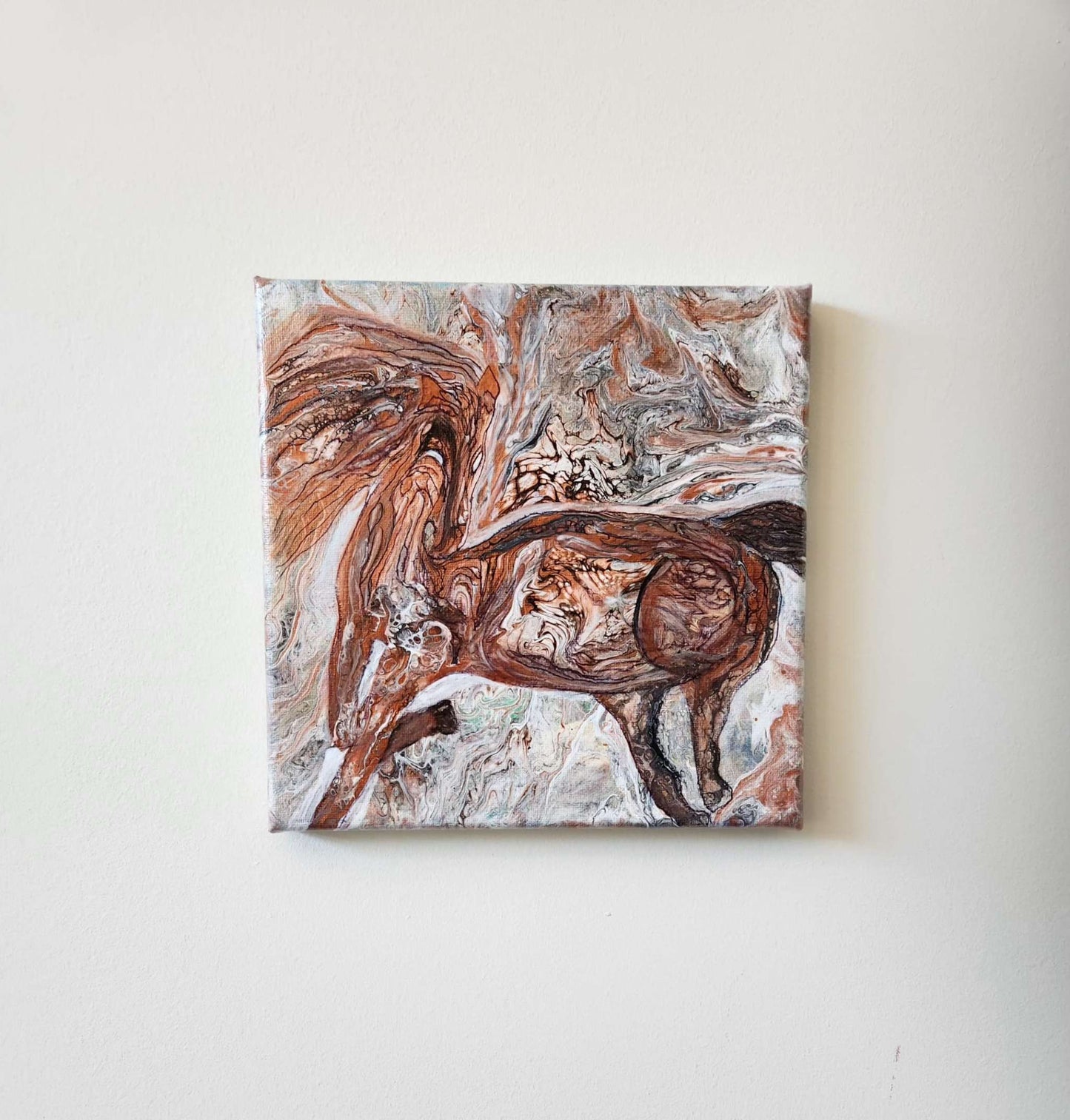 Wild Spirit - 8 x 8" Original | Energetic Mustang Fluid Art