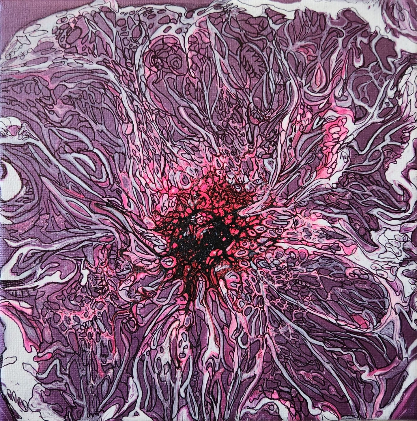 Amethyst Burst - 8 x 8" Original | Metallic Amethyst Floral Art