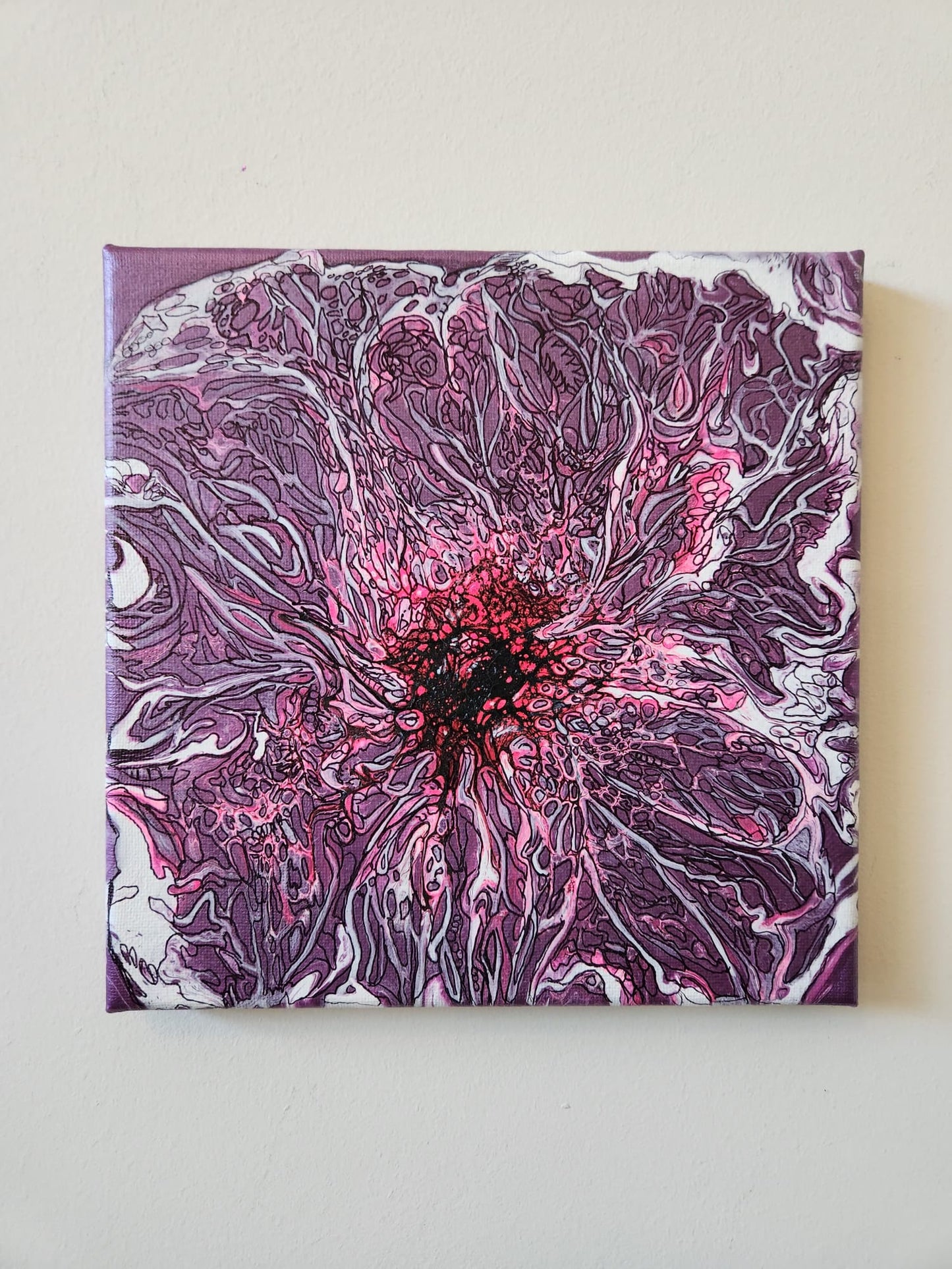 Amethyst Burst - 8 x 8" Original | Metallic Amethyst Floral Art