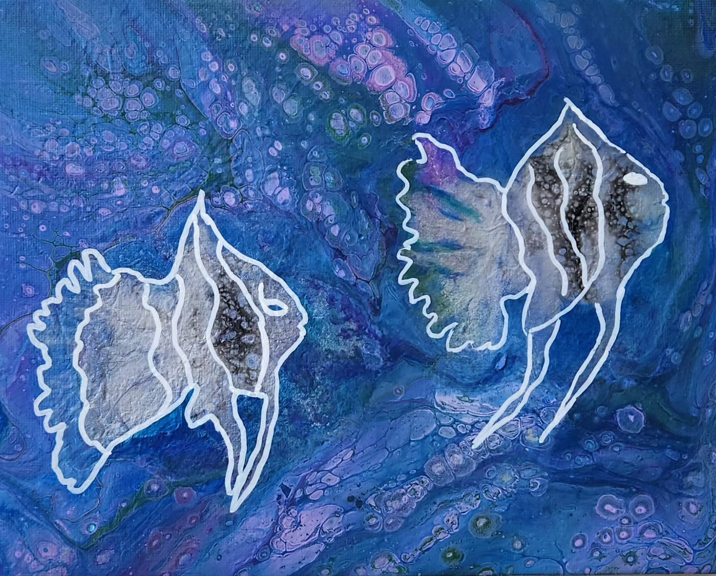 Angel Fish Reverie - 8 x 10" Original | Pearlescent Aquatic Art