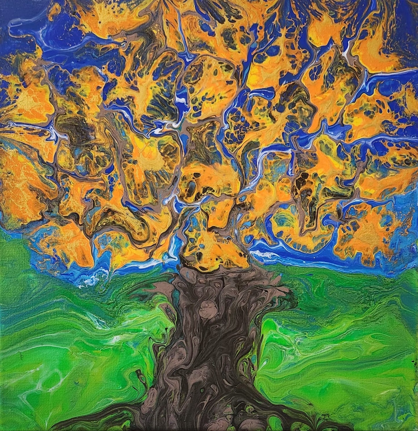 Autumns Blaze - 12 x 12" Original | Vibrant Early Autumn Fluid Art