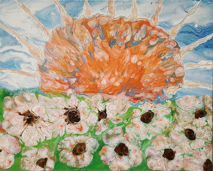 Blazing Poppies - 16 x 20" Original | Fluid Art Landscape