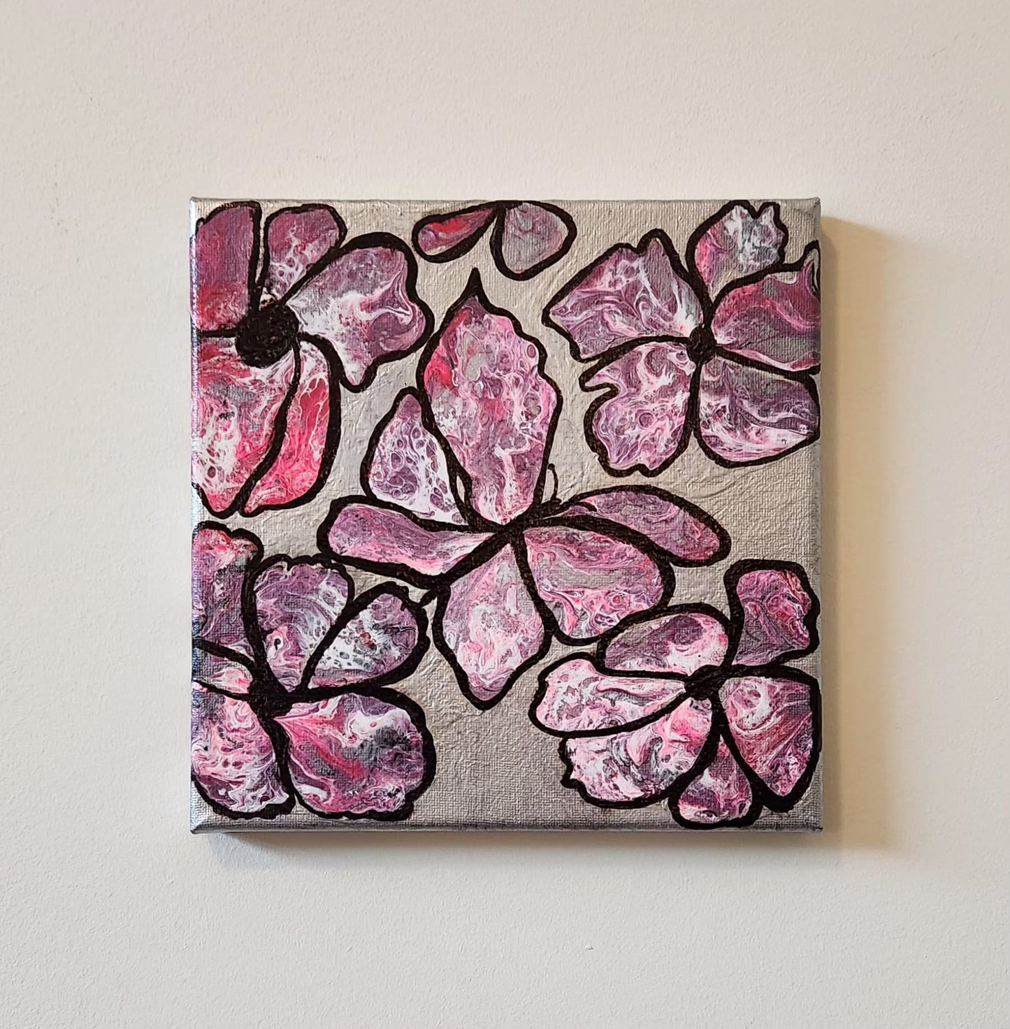 Chameleon Butterfly - 8 x 8" Original | Metallic Silver Fluid Art
