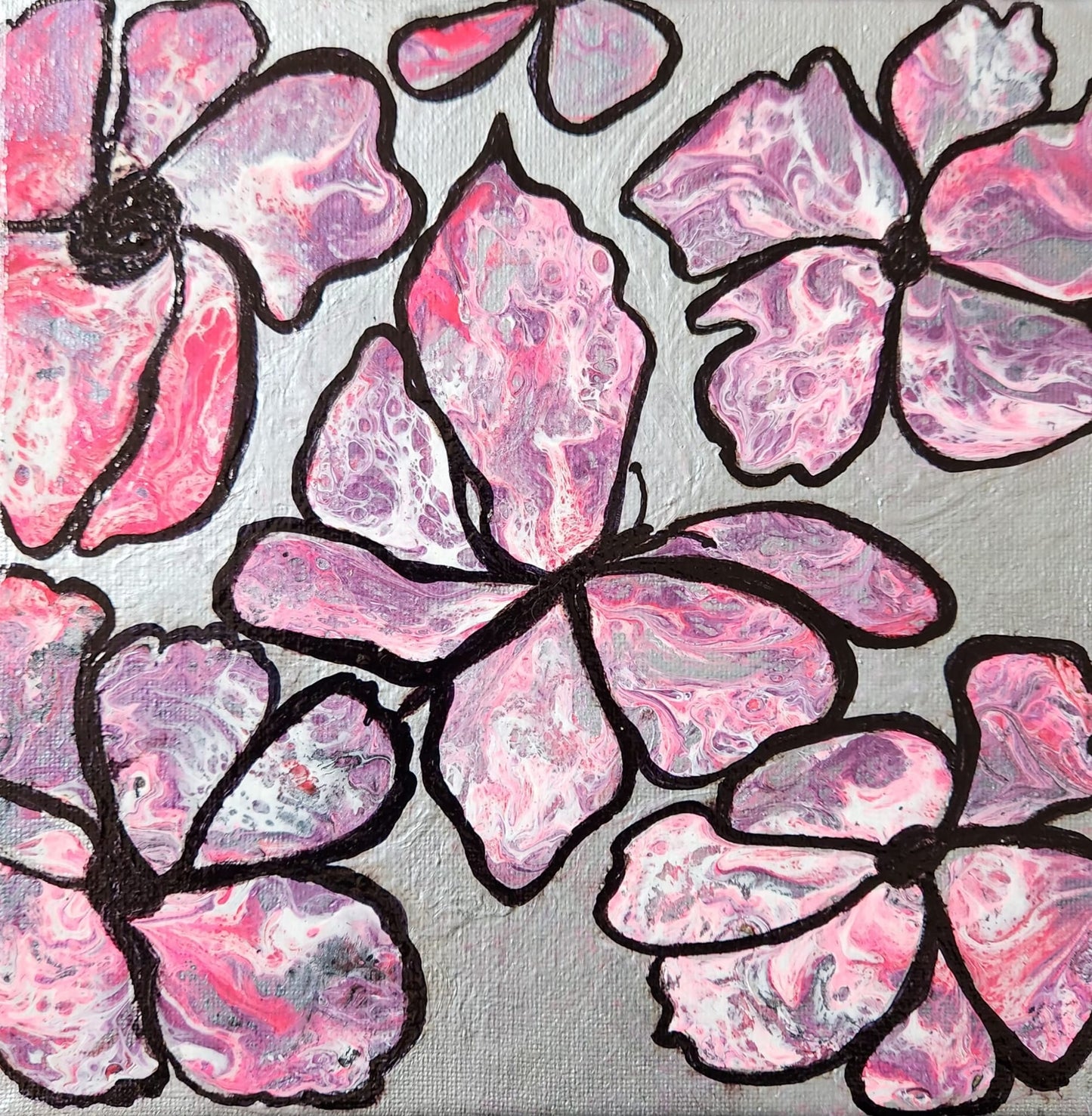 Chameleon Butterfly - 8 x 8" Original | Metallic Silver Fluid Art