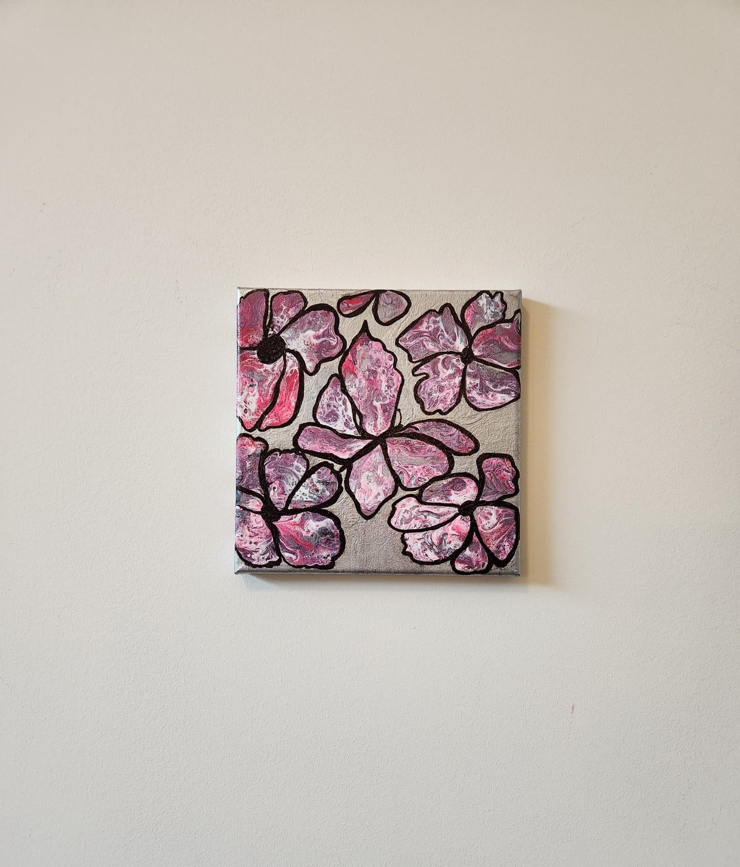 Chameleon Butterfly - 8 x 8" Original | Metallic Silver Fluid Art