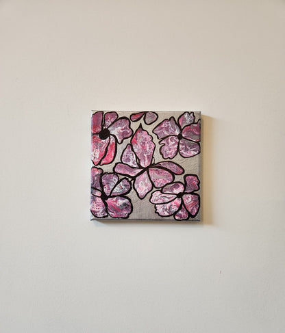 Chameleon Butterfly - 8 x 8" Original | Metallic Silver Fluid Art