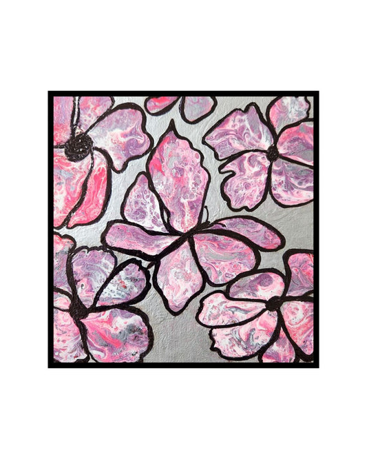 Chameleon Butterfly - 8 x 8" Original | Metallic Silver Fluid Art