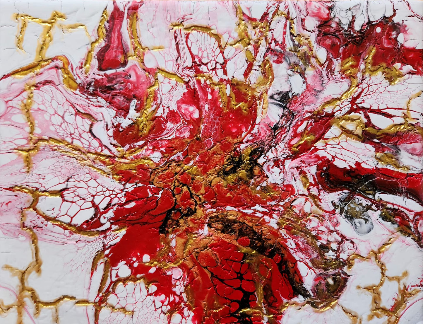Crimson Fracture - 9 x 7" Original | Textured Abstract Art
