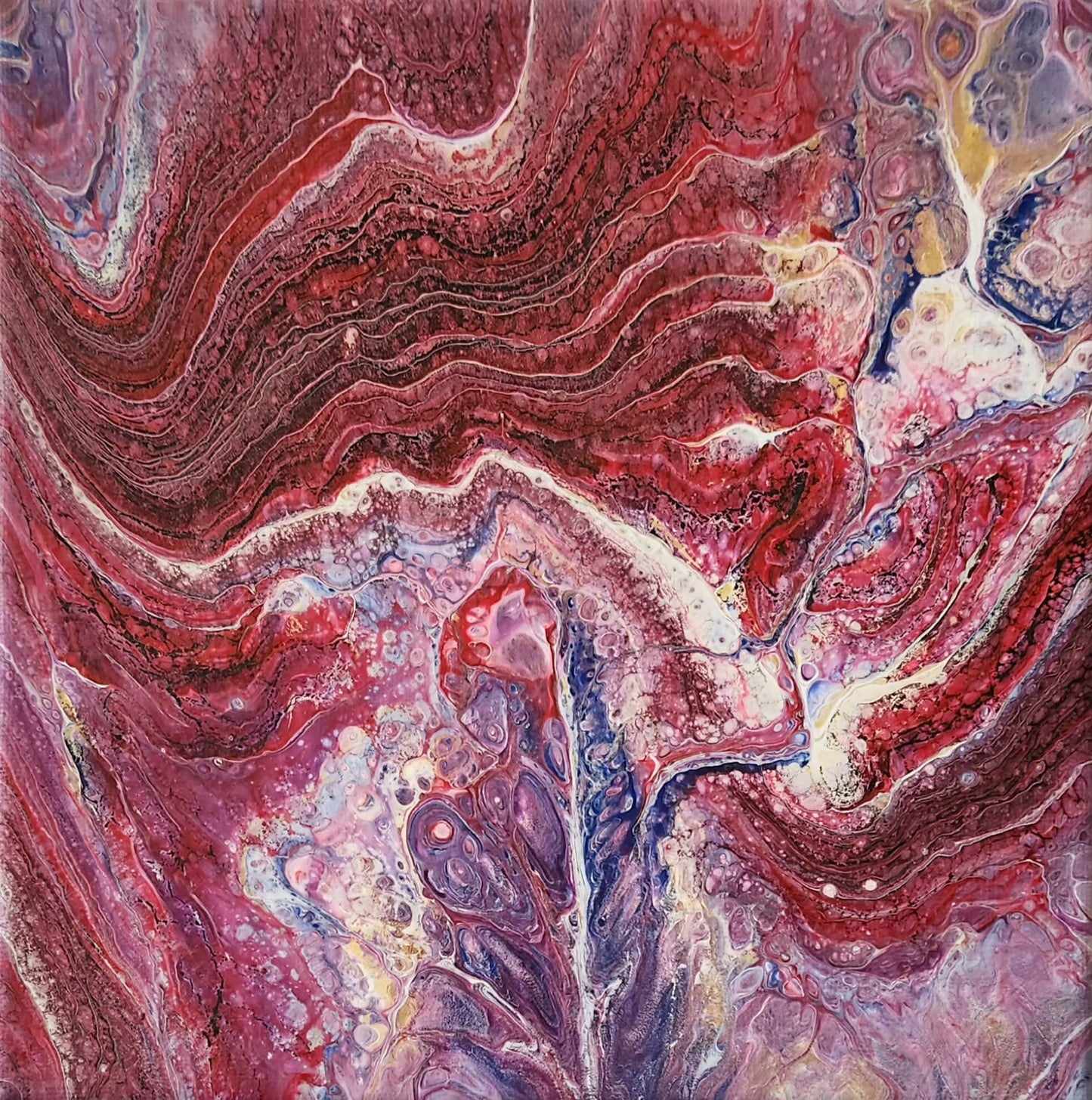 Crimson Vortex - 8 x 8" Original | Intricate Crimson Fluid Art