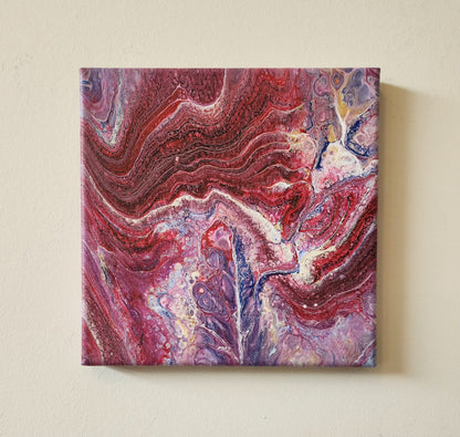 Crimson Vortex - 8 x 8" Original | Intricate Crimson Fluid Art