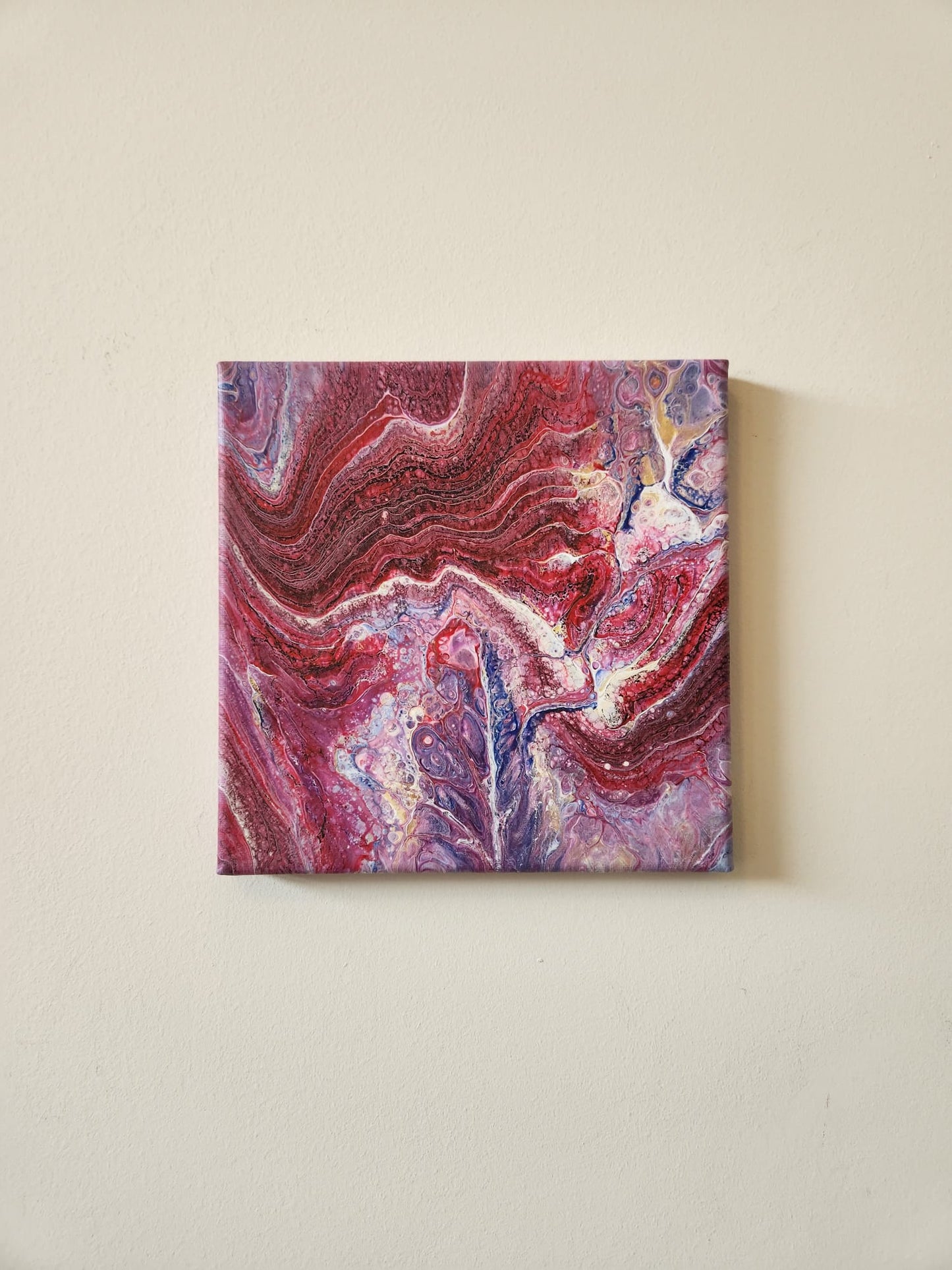 Crimson Vortex - 8 x 8" Original | Intricate Crimson Fluid Art