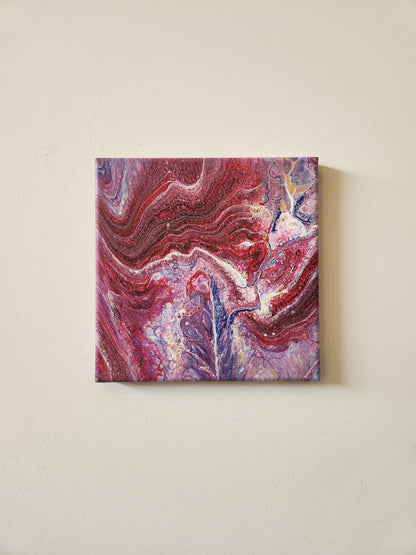Crimson Vortex - 8 x 8" Original | Intricate Crimson Fluid Art