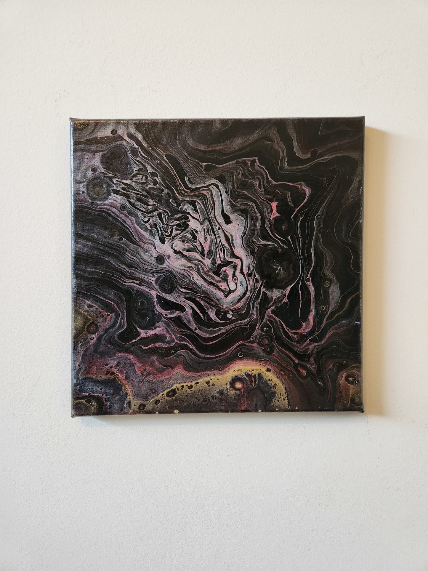Cyberman Portal - 10 x 10" Original | Metallic Silver & Red Fluid Art