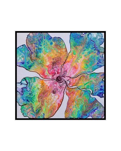 Don't Rain on my Parade – 24x24" Original | Rainbow Flower with Metallic Gold Leaf