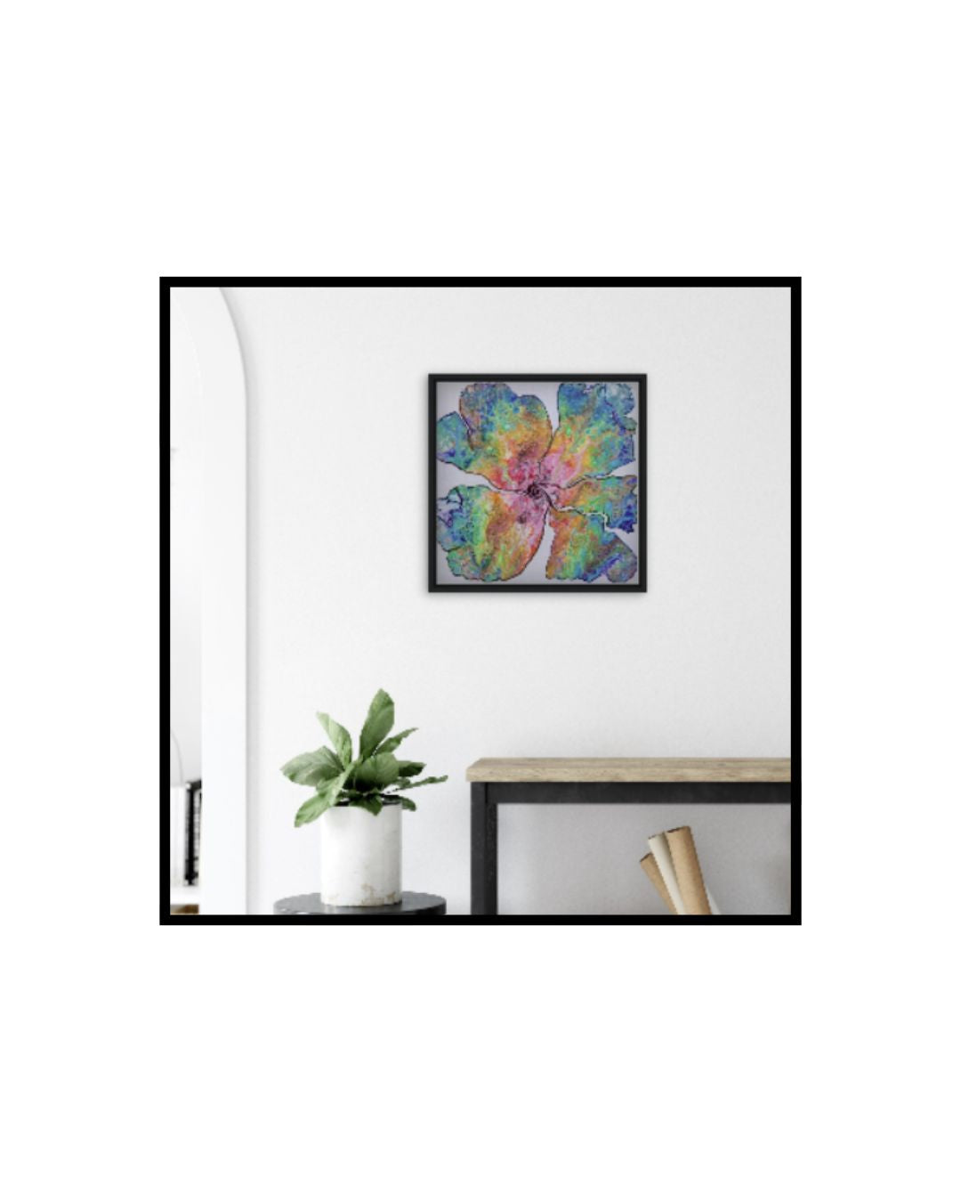 Don't Rain on my Parade – 24x24" Original | Rainbow Flower with Metallic Gold Leaf