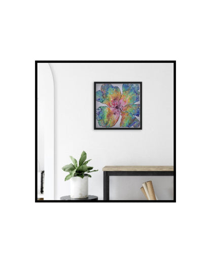 Don't Rain on my Parade – 24x24" Original | Rainbow Flower with Metallic Gold Leaf
