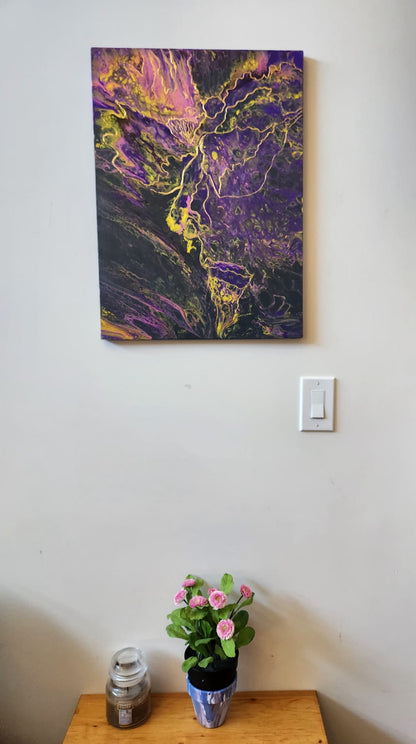 Dragon’s Shade - 18 x 24" Original | Mythical Cool Fluid Art with Gold Leaf