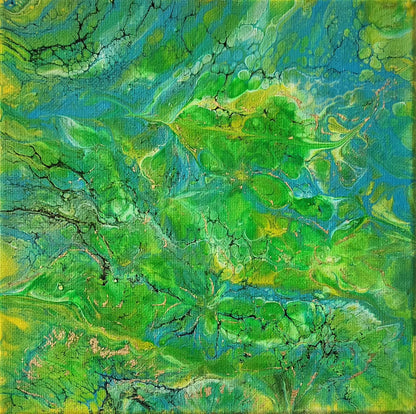 Emerald Serenity - 8 x 8" Original | Calm Green Fluid Art