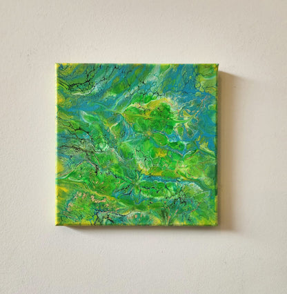 Emerald Serenity - 8 x 8" Original | Calm Green Fluid Art