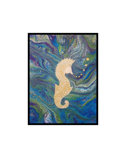 Enchanted Seahorse - 11 x 14" Original | Metallic Ocean Fluid Art