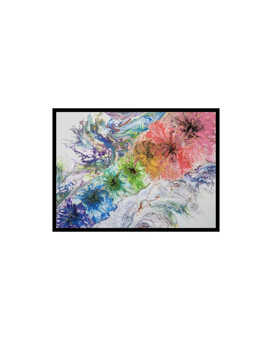 Floral Splash - 18 x 24" Original | Rainbow Flowers with Gold Leaf