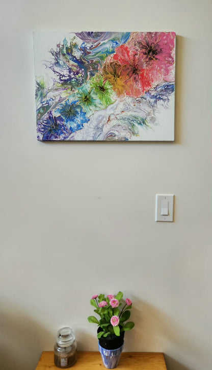 Floral Splash - 18 x 24" Original | Rainbow Flowers with Gold Leaf