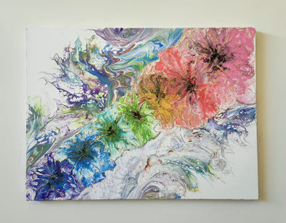Floral Splash - 18 x 24" Original | Rainbow Flowers with Gold Leaf