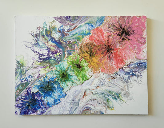 Floral Splash - 18 x 24" Original | Rainbow Flowers with Gold Leaf