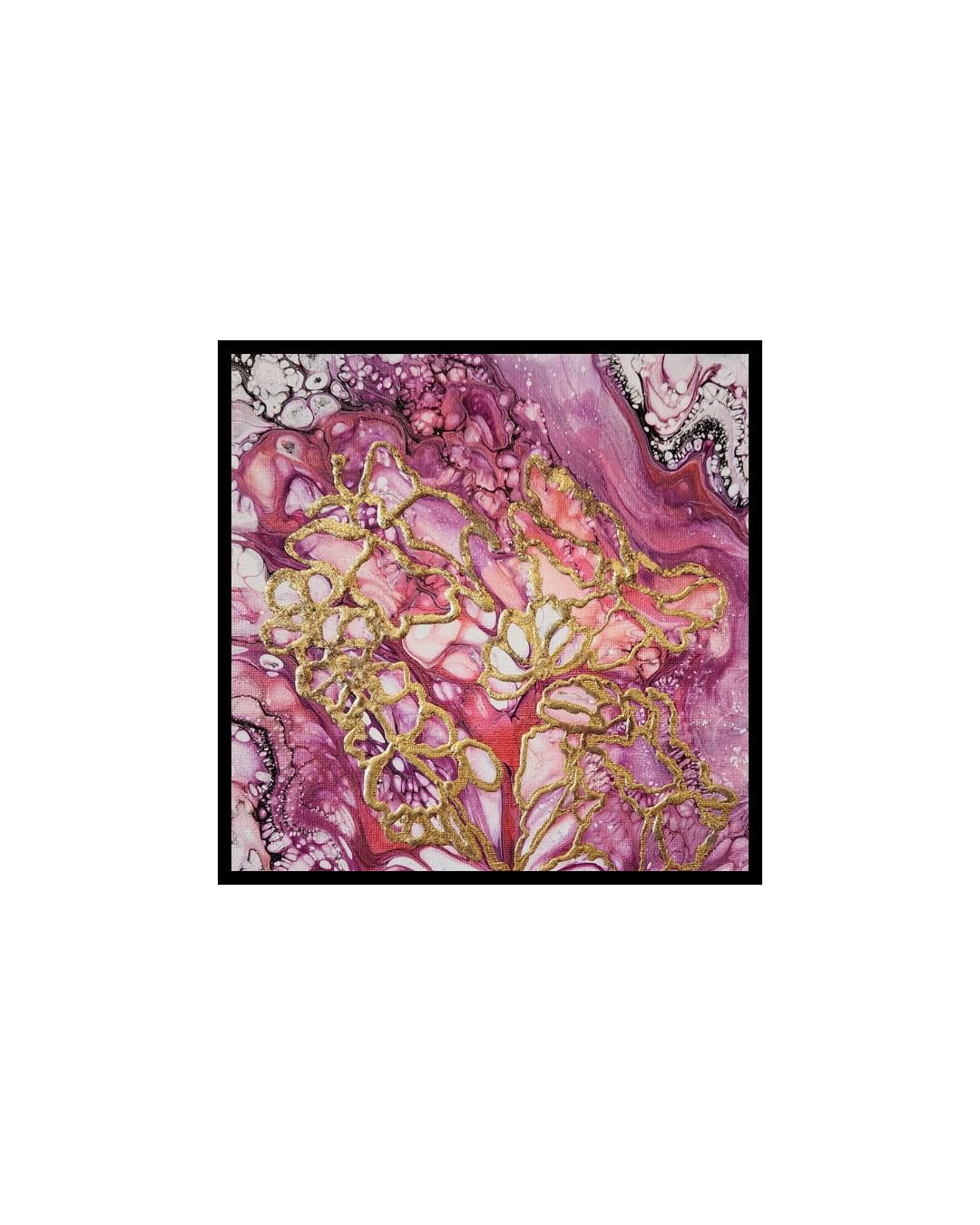 Fuchsia Gilded Garden - 8 x 8" Original | Metallic Gold Leaf Floral Art