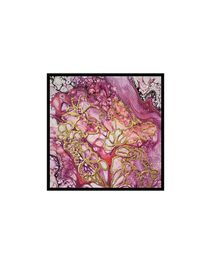 Fuchsia Gilded Garden - 8 x 8" Original | Metallic Gold Leaf Floral Art