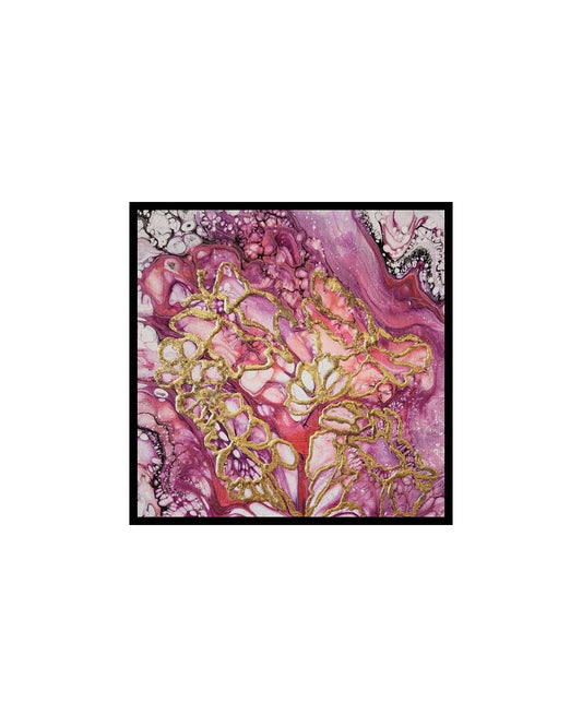 Fuchsia Gilded Garden - 8 x 8" Original | Metallic Gold Leaf Floral Art