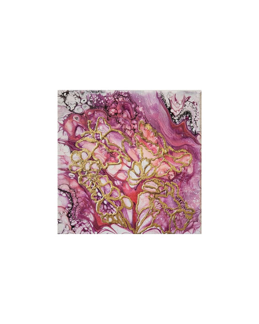 Fuchsia Gilded Garden - 8 x 8" Original | Metallic Gold Leaf Floral Art