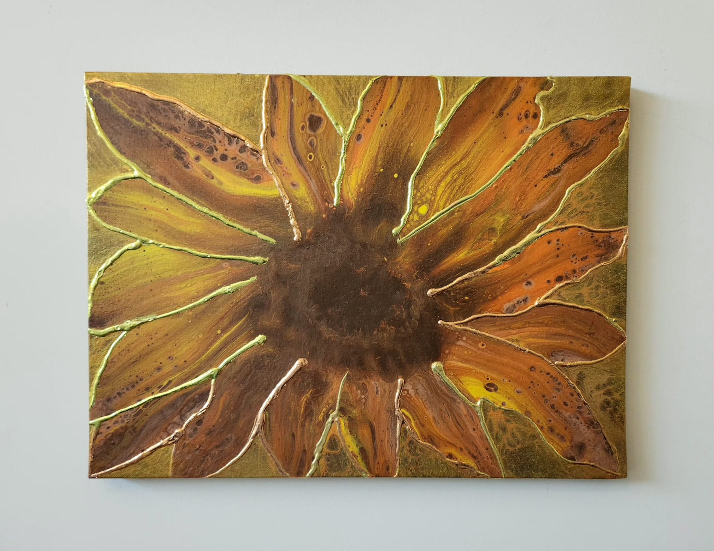 Harvest Glow - 12 x 16" Original | Golden Floral Fluid Art