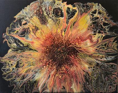 House of the Rising Sunflower - 11 x 14" Original | Fiery Sunflower Fluid Art